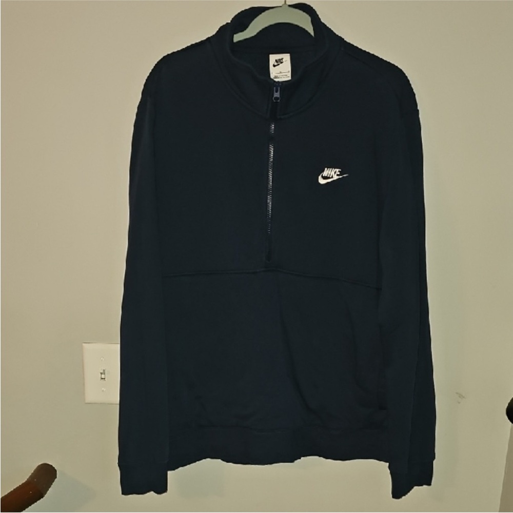 Nike Mens Sz Large Half Zip Sweatshirt Navy Blue And White